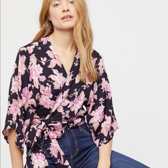 Free People Tops - Free People Garden State Wrap Top Navy Pink XS